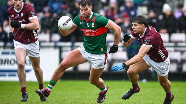 Aidan O'Shea, Mayo, and Seán Fitzgerald, Galway, in Allianz Football League action earlier this year. Photo by Piaras Ó Mídheach/Sportsfile