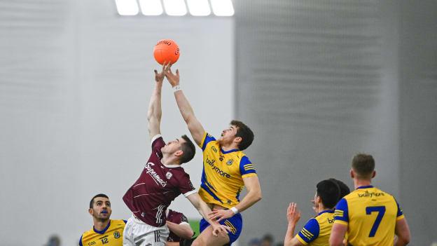 Céin Darcy, Galway, and Keith Doyle, Roscommon, in action during the Connacht FBD Final. Photo by Tyler Miller/Sportsfile