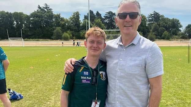 Scotland CDA Oisín Curran pictured with Uachtarán CLG Jarlath Burns.