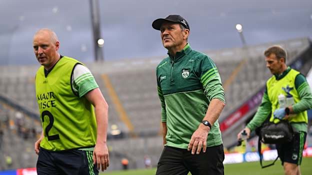 Kerry manager Jack O'Connor, right, and coach Kieran Donaghy after the GAA Football All-Ireland Senior Championship quarter-final match between Kerry and Tyrone at Croke Park in Dublin. Photo by Ramsey Cardy/Sportsfile.