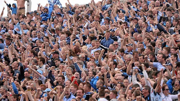 Dublin supporters, on Hill 16, celebrate after Kevin McManamon had scored a late goal. GAA Football All-Ireland Senior Championship, Semi-Final, Dublin v Kerry, Croke Park, Dublin. Picture credit: Ray McManus / SPORTSFILE.