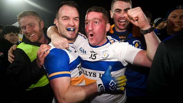 Ronan McRory of Errigal Ciaran, left, celebrates after the Tyrone County Senior Club Football Championship final match between Errigal Ciarán and Trillick at O'Neills Healy Park in Omagh, Tyrone. Photo by Ramsey Cardy/Sportsfile.