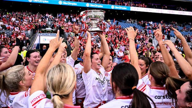 Saoirse McCarthy of Cork celebrates with her team after winning the Glen Dimplex All-Ireland Senior Camogie Championship final match between Galway and Cork at Croke Park in Dublin. Photo by Piaras Ó Mídheach.