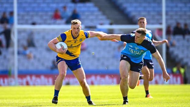 Eoin McCormack, Roscommon, and Brian Fenton, Dublin, in All-Ireland SFC action last year. Photo by Ramsey Cardy/Sportsfile