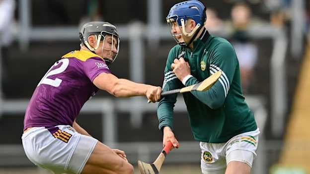Liam Hoare, Offaly, and Jack O'Connor, Wexford, in Leinster SHC action at Glenisk O'Connor Park. Photo by Tom Beary/Sportsfile