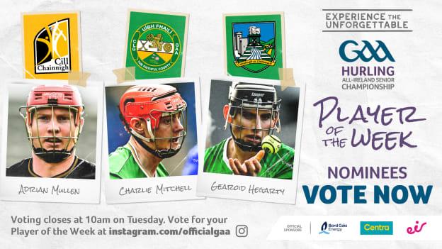 This week's Hurler of the Week nominees are Adrian Mullen, Charlie Mitchell, and Gearoid Hegarty. 