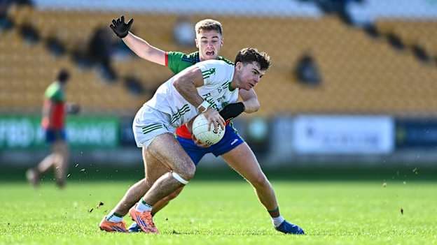 Brian Carroll, Ferbane, and Jack Bryant, Shamrocks, in Offaly SFC Semi-Final action. Photo by Tyler Miller/Sportsfile
