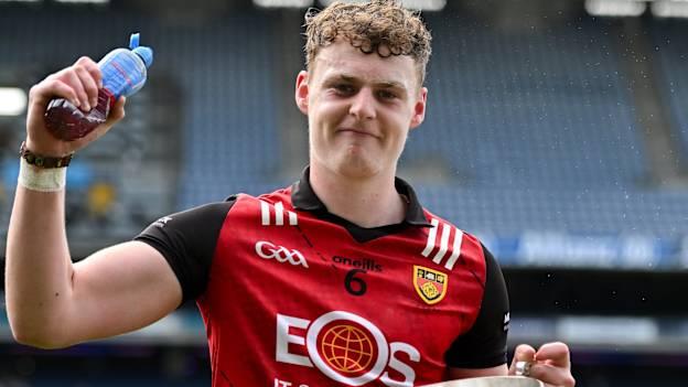 Shea Pucci of Down with the cup after his side's victory in the GAA Hurling All-Ireland U20B Championship Richie McElligott Cup match between Down and Roscommon at Croke Park in Dublin. Photo by Stephen Marken/Sportsfile.