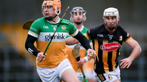 Cillian Kiely of Offaly is tackled by Mikey Carey of Kilkenny during the Allianz Hurling League Division 1 Group A match between Kilkenny and Offaly at UPMC Nowlan Park in Kilkenny. Photo by Ray McManus/Sportsfile.