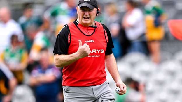 Cork manager Ger Manley before the 2025 Glen Dimplex All-Ireland Senior Camogie Championship final match between Cork and Galway at Croke Park in Dublin. Photo by Ramsey Cardy/Sportsfile