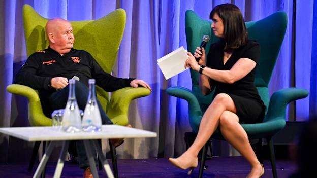 James Magee of St. Peter's, Armagh speaking to Aoibhinn Ní Shúilleabháin during a GAA Green Club Event at Croke Park in Dublin. Photo by Stephen Marken/Sportsfile 