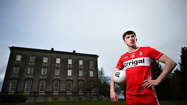  Paul Cassidy of Derry poses for a portrait during an Allianz National League media event at The Palace Demesne in Armagh. Photo by Ramsey Cardy/Sportsfile