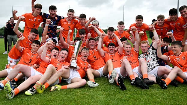 Armagh celebrate winning the Electric Ireland Celtic Challenge Corn Jerome O'Leary final match between Armagh and Westmeath at the GAA National Games Development Centre in Abbotstown, Dublin. Photo by Paul Phelan/Sportsfile.