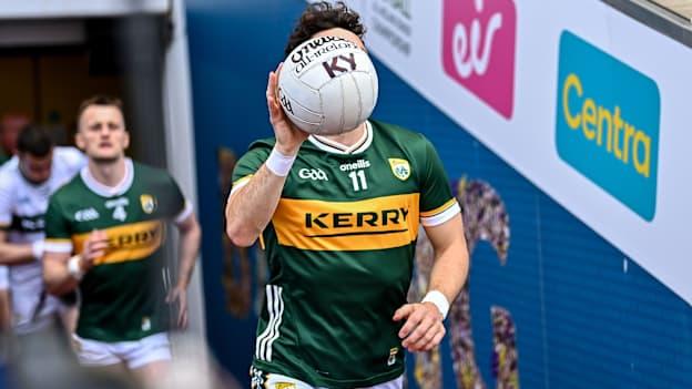 Paudie Clifford of Kerry makes his way onto the pitch before the 2024 GAA Football All-Ireland Senior Championship semi-final match between Armagh and Kerry at Croke Park in Dublin. Photo by Piaras Ó Mídheach/Sportsfile