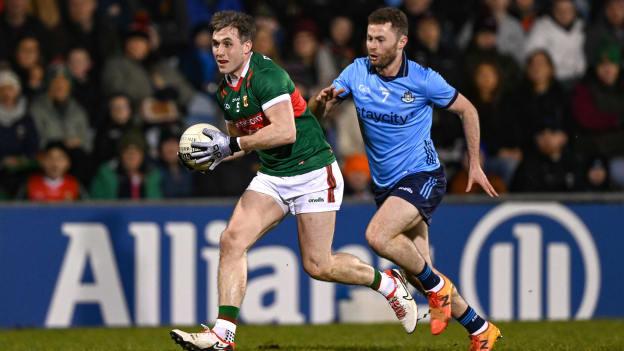 Paddy Durcan, Mayo, and Jack McCaffrey, Dublin, in Allianz Football League action. Photo by Stephen McCarthy/Sportsfile