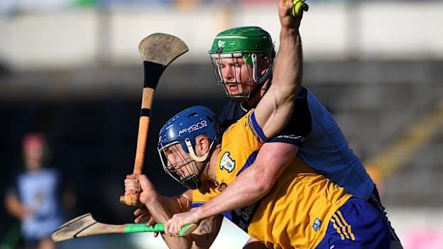Shane O'Donnell of Clare in action against Conor McHugh of Dublin during the GAA Hurling All-Ireland Senior Championship quarter-final match between Clare and Dublin at Semple Stadium in Thurles, Tipperary. Photo by John Sheridan/Sportsfile.