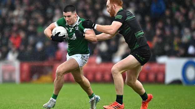 Conor Doherty, Newbridge, and Conor Glass, Glen, in Derry SFC Final action. Photo by Oliver McVeigh/Sportsfile