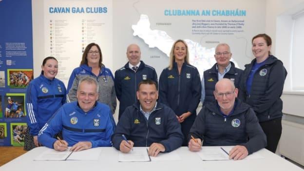 Back row L-R: Maggie Galligan, Marie Brady, Niall Lynch, Eirinn McKiernan, Martin Cahill, Laura Browne, (missing from picture Catherine O’Reilly) present for the signing of the Memorandum of Agreement in Kingspan Breffni last Friday.Front row L-R: Shane Woods Chairperson Cavan Camogie Association, Kieran Callaghan Chairperson Cavan GAA, and Philip Wilson Chairperson Cavan LGFA.