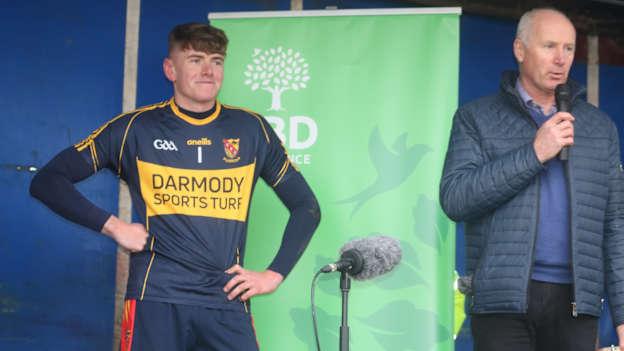 Moycarkey-Borris captain, Rhys Shelly, prepares to accept the Cup after their 2021 U-21A Tipperary Championship success. 