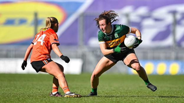 Kayleigh Cronin, Kerry, and Sarah Quigley, Armagh, in action at Croke Park. Photo by Stephen Marken/Sportsfile