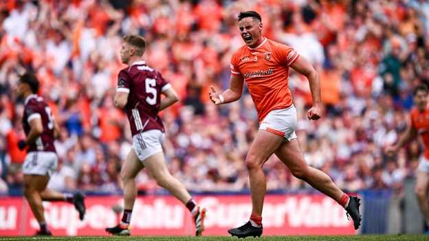 Armagh's Aaron McKay celebrates at Croke Park. Photo by Ramsey Cardy/Sportsfile