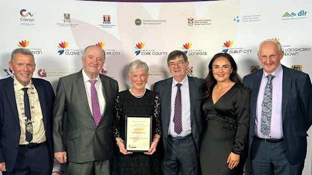 Pictured celebrating the recognition for the Rosemount GAA Social Initiative were: Cllr Liam McDaniel, Cathaoirleach of Westmeath County Council, Michael Kavanagh, Máire Burke, Jimmy Keane, Rachel Duffy, Westmeath Age Friendly Ambassador, and John Burke.