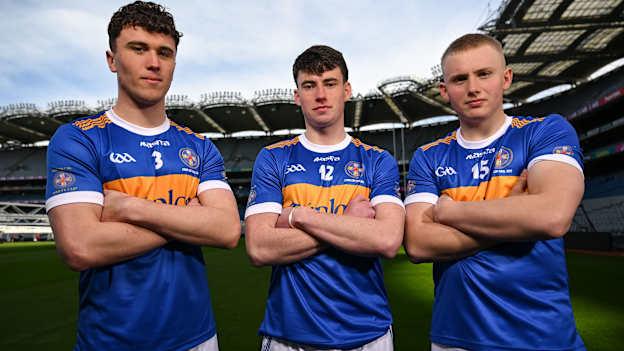 Thurles CBS, Tipperary, players, from left, Cormac Fitzpatrick, Evan Morris and Robbie Ryan ahead of their Masita All-Ireland Post Primary Schools A Hurling Final against Presentation College Athenry, Galway, during the Masita All-Ireland Post Primary Schools Finals Captains Call at Croke Park in Dublin. Photo by Stephen McCarthy/Sportsfile.