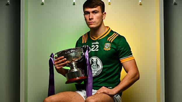 Meath footballer Ruairí Kinsella poses for a portrait during the 2026 Dioralyte Leinster GAA pre season competitions launch at the GAA National Games Development Centre in Abbotstown, Dublin. Photo by Tyler Miller/Sportsfile.