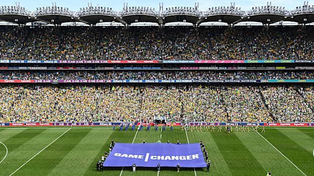 The Game Changer ‘Activation Day’ at Croke Park included a flag unfurling ceremony before the All-Ireland SFC Semi-Final between Donegal and Meath. Photo by Daire Brennan/Sportsfile