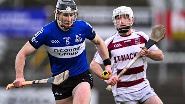 Bryan Murphy, Sarsfields, and Conor McAllister, Slaughtneil, in AIB All-Ireland Club SHC Semi-Final action. Photo by Piaras Ó Mídheach/Sportsfile