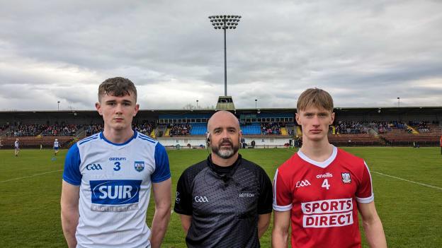 Waterford captain Fiacra Cooney and Cork captain Liam Kelleher pictured before their Electric Ireland Munster MHC clash at Fraher Field. 