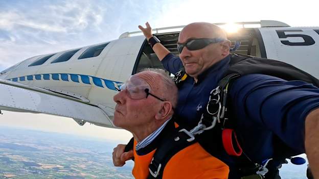 Eamon Kehoe pictured just after jumping from 10,000 feet. Photo courtesy of the Irish Parachute Club. 
