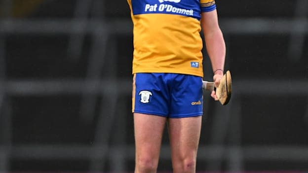 Fred Hegarty of Clare celebrates a late score during the Fulfil Munster GAA U20 Hurling Championship final match between Tipperary and Clare at TUS Gaelic Grounds in Limerick. Photo by David Fitzgerald/Sportsfile.