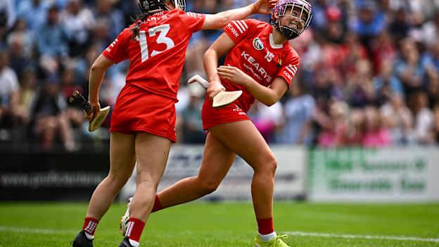 Cork's Amy O'Connor and Orlaith Cahalane celebrate at UPMC Nowlan Park. Photo by Harry Murphy/Sportsfile