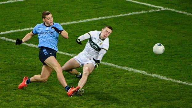 Dublin's Con O'Callaghan scoring a goal against Kerry at Croke Park in the Allianz Football League. Photo by Ray McManus/Sportsfile