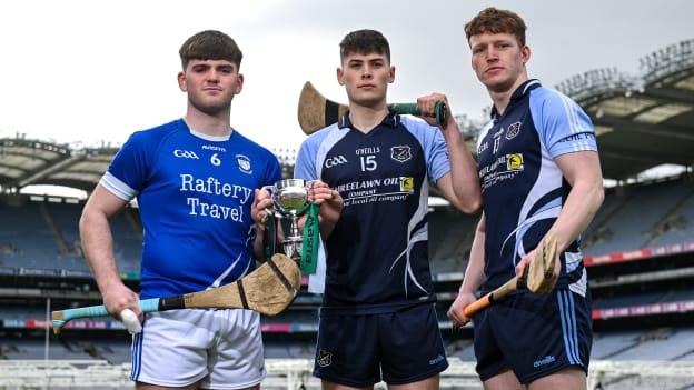 In attendance at the Masita All-Ireland Post Primary Schools Captains Call at Croke Park in Dublin are, from left, Conor Kelly of Colaiste Mhuire Ballygar, Christian O'Gorman and Shane Fitzgibbon of Scoil Pol Kilfinane. Photo by David Fitzgerald/Sportsfile.