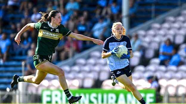 Caoimhe O'Connor of Dublin in action against Emma Costello of Kerry during the LGFA TG4 All-Ireland Senior Championship semi-final match between Dublin and Kerry at FBD Semple Stadium in Thurles, Tipperary. Photo by Eoin Burke/Sportsfile
