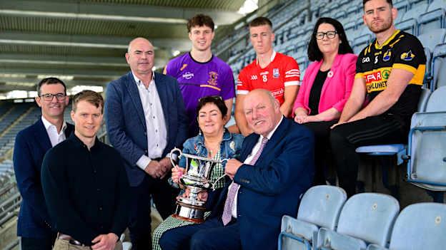 In attendance at the Comórtas Peile na Gaeltachta 2025 National launch at Croke Park in Dublin, are, from left, Gearóid Mac Donncha of Raidió na Gaeltachta, Shane Walsh of TG4, Dónal Ó Laoire of Comórtas Peile na Gaeltachta, Séamus Ó Domhnaill of Béal an Mhuirthead, Mayo, Áine Uí Choinn of Cathaoirleach Choiste Náisiúnta na Gaeilge, Cathal Seoighe of Comórtas Peile na Gaeltachta, James Ó Flatharta of An Cheathrú Rua, Galway, Michelle Ní Chróinín of Údarás na Gaeltachta, Evan Ó Flatharta of Naomh Anna Leitir Móir, Galway. Photo by Brendan Moran/Sportsfile.