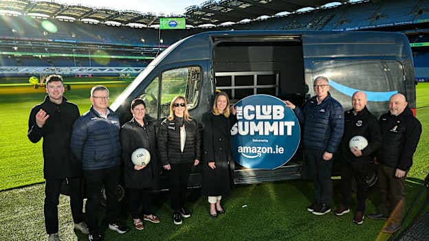 In attendance during the GAA, LGFA and Camogie Association’s official launch of the inaugural Club Summit, delivered by Amazon.ie, are, from left, former Limerick Hurler Declan Hannon, Camogie Association president Brian Molloy, former Mayo footballer and current Mayo manager Diane O'Hora, LGFA Chief Executive Officer Helen O'Rourke, Amazon Country Manager for Ireland Alison Dunn, Uachtarán Chumann Lúthchleas Gael Jarlath Burns, former Tyrone footballer Peter Canavan and GAA Planning and Training Committee Chairperson David Denieffe at Croke Park in Dublin. Photo by Sam Barnes/Sportsfile