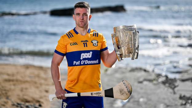 Tony Kelly of Clare poses for a portrait with the Liam MacCarthy cup during the national launch of the GAA Hurling All-Ireland Senior Championship at Spanish Point in Clare. Photo by Brendan Moran/Sportsfile.