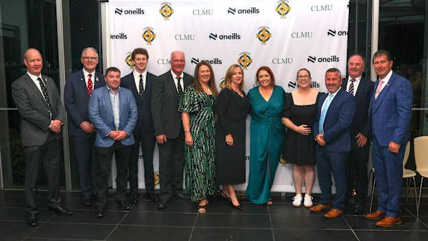 Australasia Gaelic Games committee in attendance at the games with and Gaelic games dignitaries. (L-R): Tom Murphy (Western Australia), Director; Jarlath Burns, GAA President; Paul Sheehy (Victoria), Director; John 'Bobs' Daly (Wellington), Public Relations Officer; Ned Sheehy (New South Wales), President; Sinéad McNulty, Camogie Association CEO; Helen O'Rourke, LGFA CEO; Teresa Daly (New South Wales), Secretary; Fiona Cotter (New South Wales), Treasurer; Cóilin Daly (New South Wales), Director; Derek Kent, Leinster GAA Chairperson; Mícheál Naughton, LGFA President. Photo credit: An Astráil