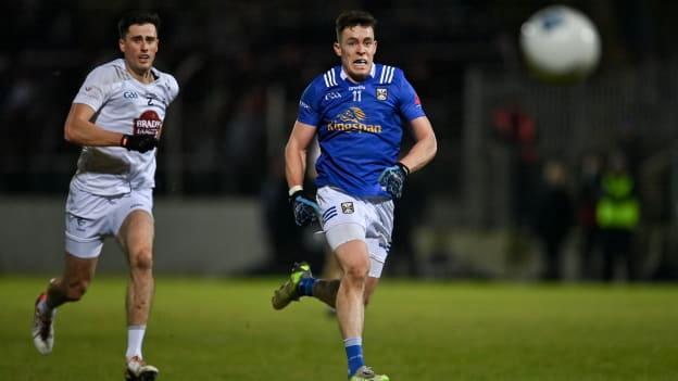 Dara McVeety, Cavan, and Mick O'Grady, Kildare, in Allianz Football League action. Photo by Stephen Marken/Sportsfile
