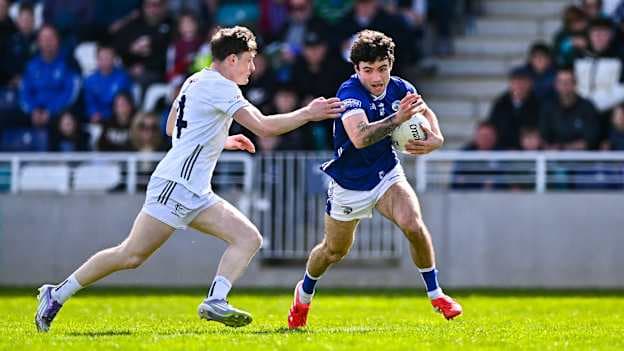 Daragh Galvin, Laois, and Ryan Burke, Kildare, in Leinster SFC action. Photo by Piaras Ó Mídheach/Sportsfile