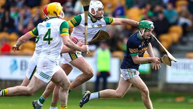 Adam Screeney, Kilcormac-Killoughey, and Ross Ravenhill, Ballinamere, in action during the Offaly SHC Final. Photo by Michael P Ryan/Sportsfile