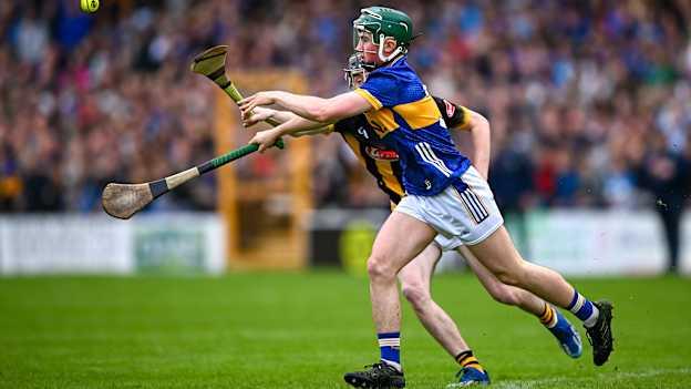 Cathal O'Reilly, Tipperary, and Robbie Doherty, Kilkenny, in action during the Electric Ireland MHC Final at UPMC Nowlan Park. Photo by Seb Daly/Sportsfile