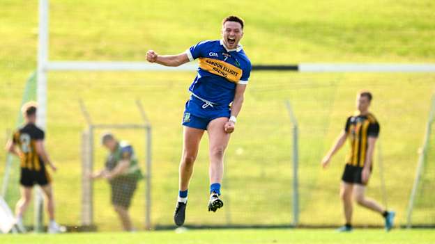 Jamie O'Shea of Summerhill celebrates his side's first goal, scored by Eoghan Frayne, during the Meath County Senior Club Football Championship Round 2 match between St Peter's Dunboyne and Summerhill at Páirc Tailteann in Navan, Meath. Photo by Ramsey Cardy/Sportsfile.