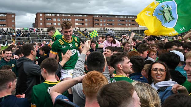 Ruairí Kinsella of Meath celebrates after the Leinster GAA Football Senior Championship semi-final match between Dublin and Meath at Laois Hire O'Moore Park in Portlaoise, Laois. Photo by Ray McManus/Sportsfile