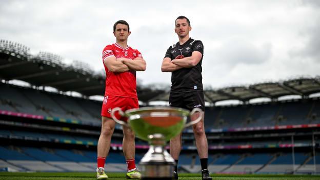 Derry's Cormac O’Doherty and Kildare's Paddy McKenna pictured ahead of the Christy Ring Cup Final at Croke Park. Photo by Stephen McCarthy/Sportsfile