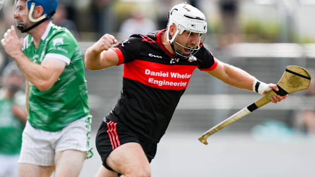 Chris Nolan of Mount Leinster Rangers celebrates after scoring his side's first goal during the Carlow County Senior Club Hurling Championship final match between Naomh Moling and Mt Leinster Rangers at Netwatch Cullen Park in Carlow. Photo by Brendan Moran/Sportsfile.