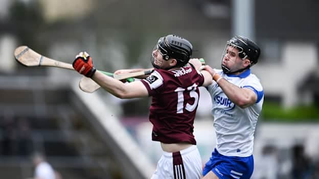 Jason Rabbitte, Galway, and Mark Fitzgerald, Waterford, in Allianz Hurling League action. Photo by Daire Brennan/Sportsfile